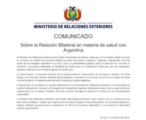 Bolivia negó haber recibido un convenio de Argentina • Canal C