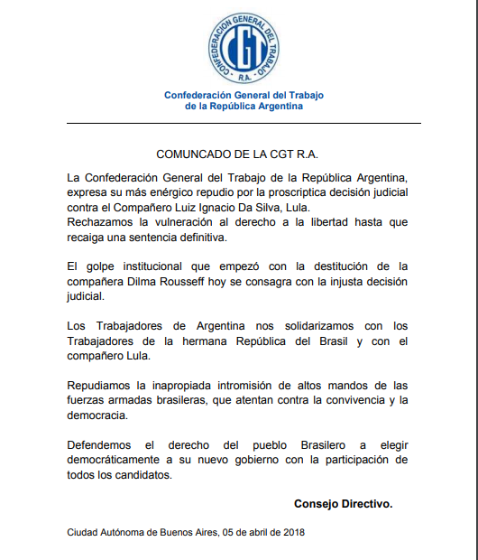 La CGT repudió el fallo judicial contra da Silva • Canal C