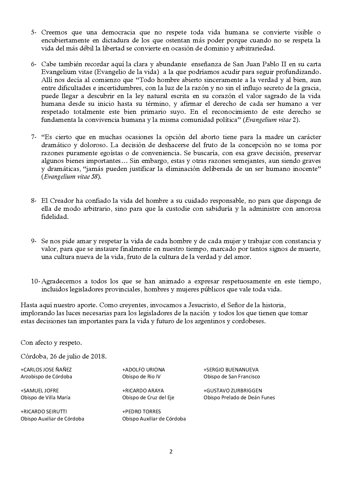 Carta de Obispos de Córdoba contra el aborto • Canal C