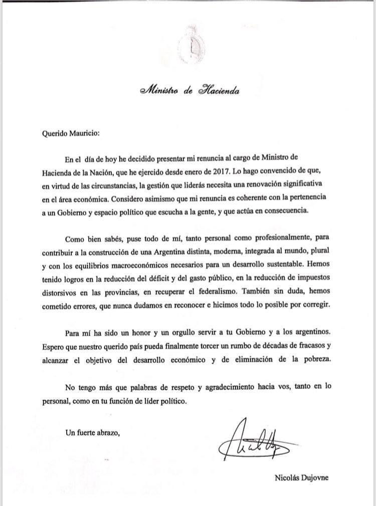 Nicolás Dujovne renunció al Ministerio de Hacienda • Canal C