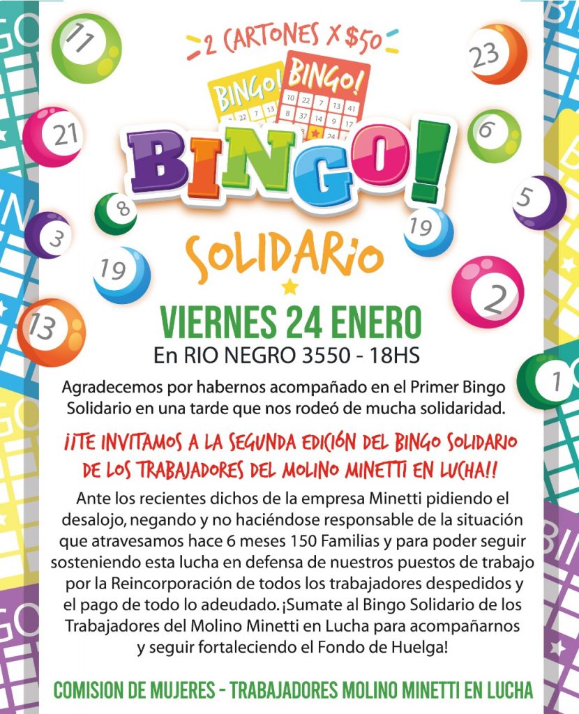 Bingo solidario para apoyar a la lucha en Molinos Minetti • Canal C