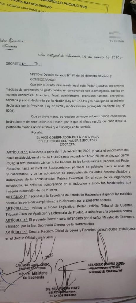 Funcionarios de Tucumán reducen en un 10% su sueldo • Canal C
