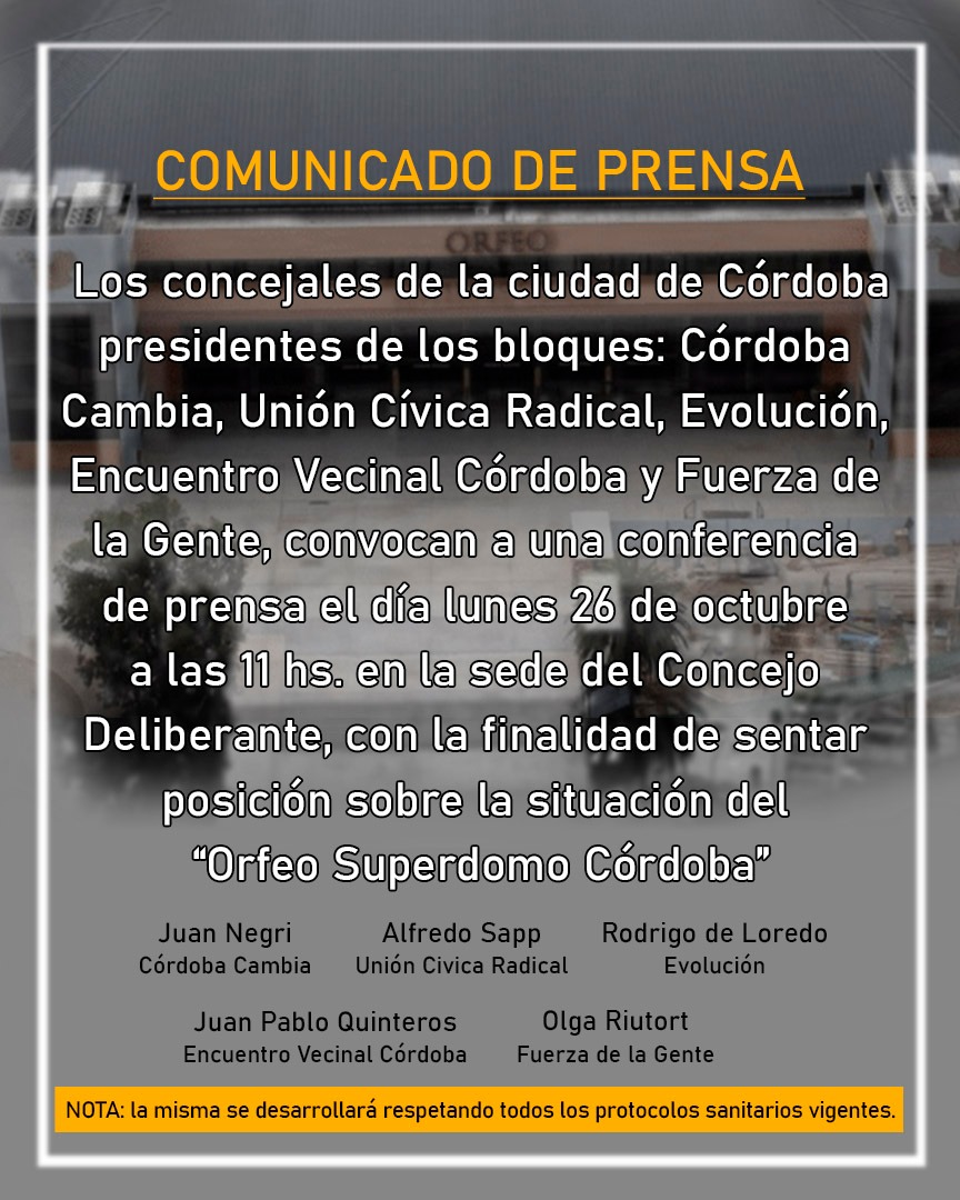 Orfeo Superdomo: Los concejales de Córdoba darán una conferencia de prensa • Canal C