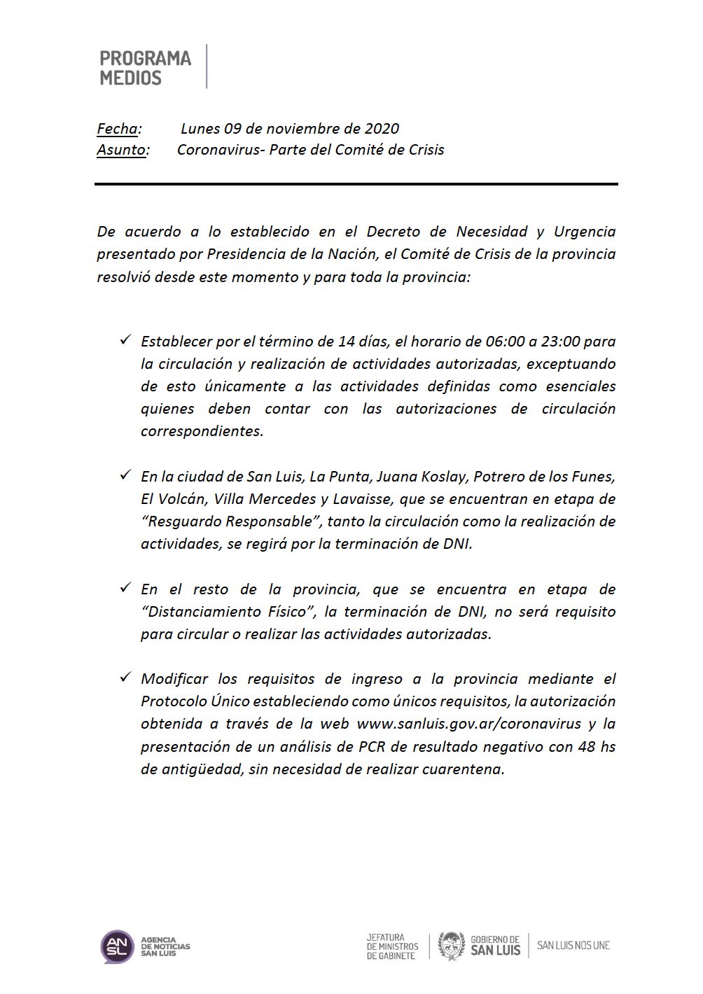 San Luis autoriza el ingreso sin cuarentena, pero pedirá test negativo • Canal C
