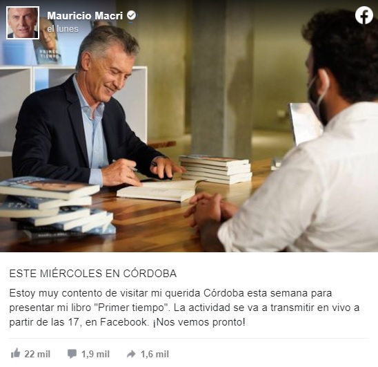 Macri presenta hoy su libro "Primer tiempo" en Córdoba • Canal C