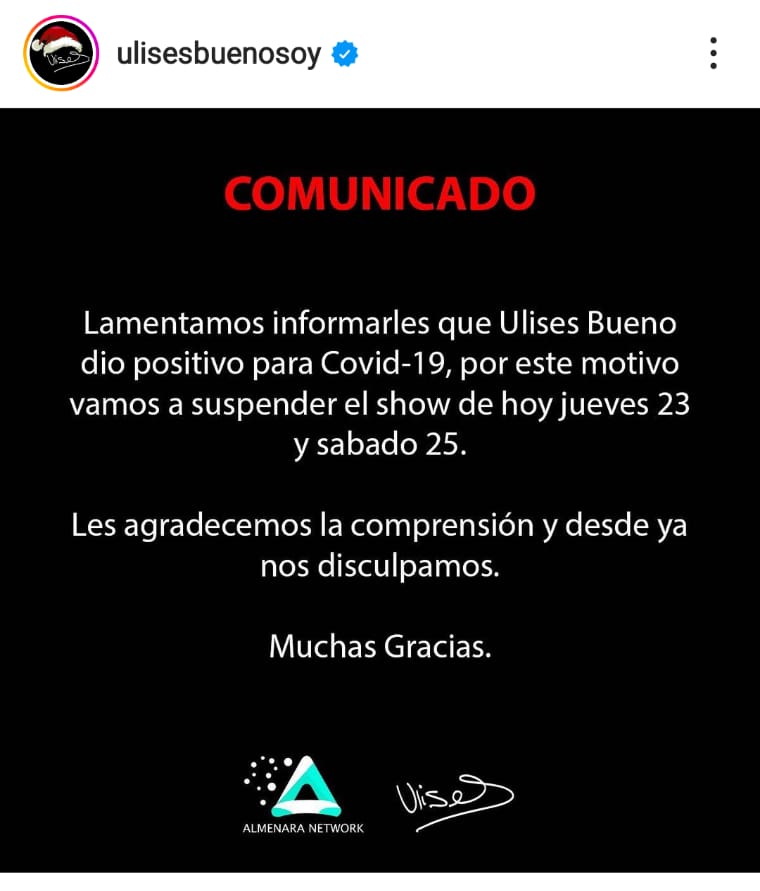 Ulises Bueno tiene coronavirus: suspendió sus shows • Canal C
