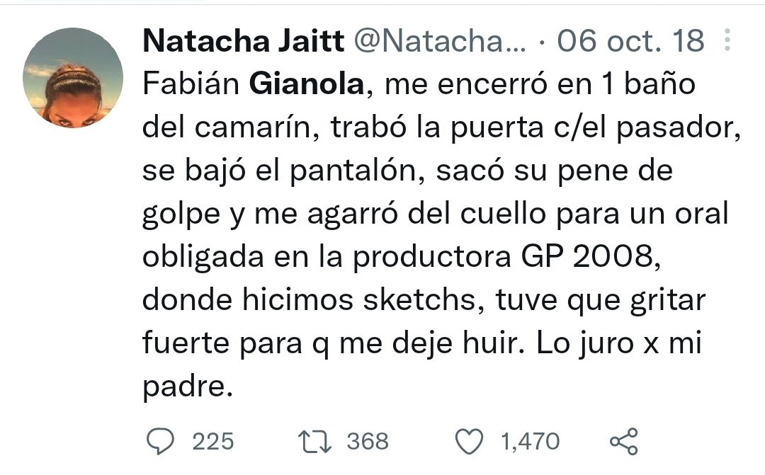 Natacha Jaitt había denunciaba a Fabián Gianola por intentar abusar de ella en 2018 • Canal C
