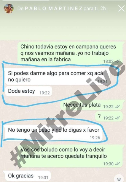 El sobrino de Gustavo Martínez filtro los mensajes con su tío: “si podes dame algo para comer” • Canal C