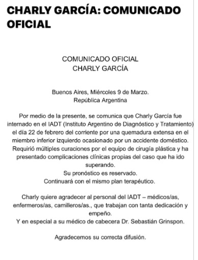 Charly García permanece internado con "pronóstico reservado" • Canal C