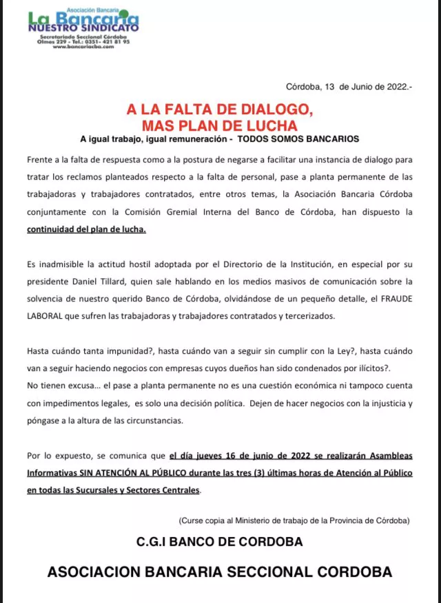 Hoy no habrá atención en sucursales del Banco de Córdoba • Canal C