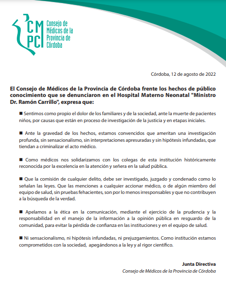 Neonatal: el Consejo de Médicos de Córdoba exige justicia • Canal C