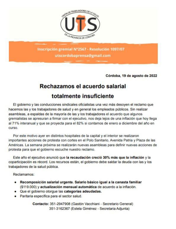 La UTS rechaza el acuerdo salarial • Canal C