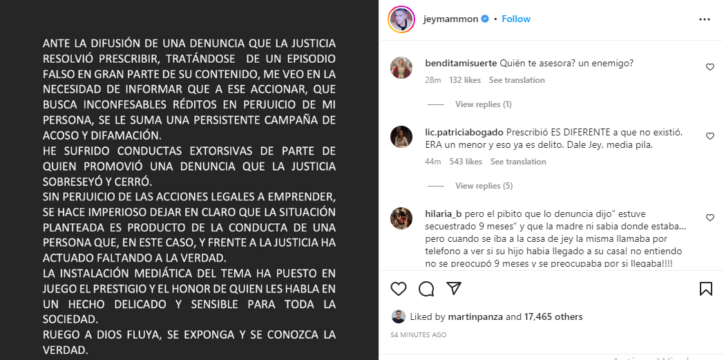 Jey Mammón habló tras las acusaciones en su contra • Canal C