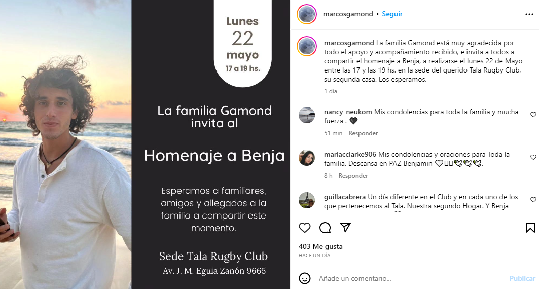 Emotivo homenaje a Benjamín Gamond en el Tala rugby Club • Canal C