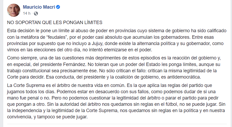 Mauricio Macri respaldó a la Corte Suprema: "No toleran que les pongan límites" • Canal C