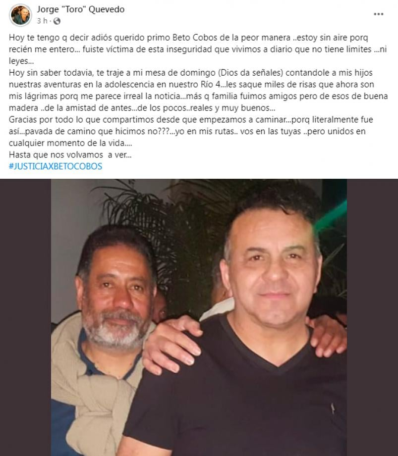 El "Toro" Quevedo despidió a su primo asesinado en Río Cuarto • Canal C