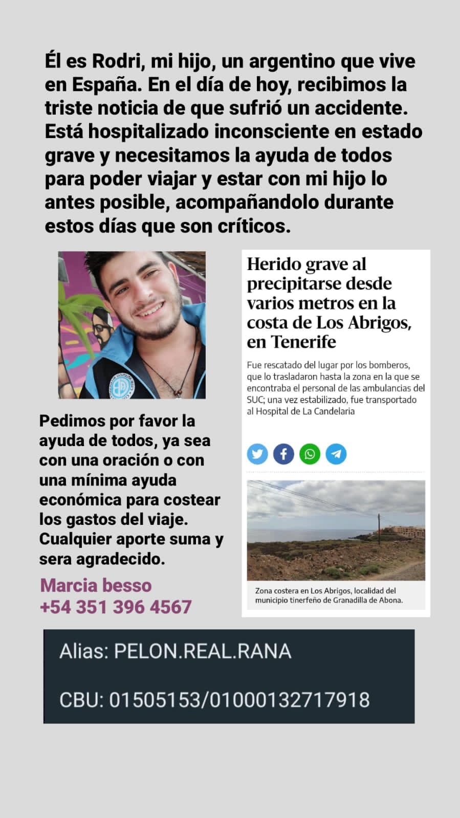 Está grave el joven cordobés que cayó de un acantilado en España • Canal C