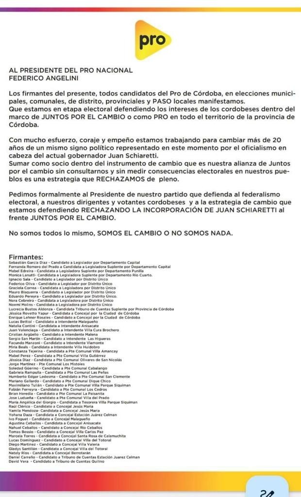 El PRO Córdoba rechazó la transición de Schiaretti a Juntos por el Cambio • Canal C