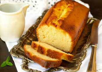 Sweet homemade traditional pound cake with lemon for dessert