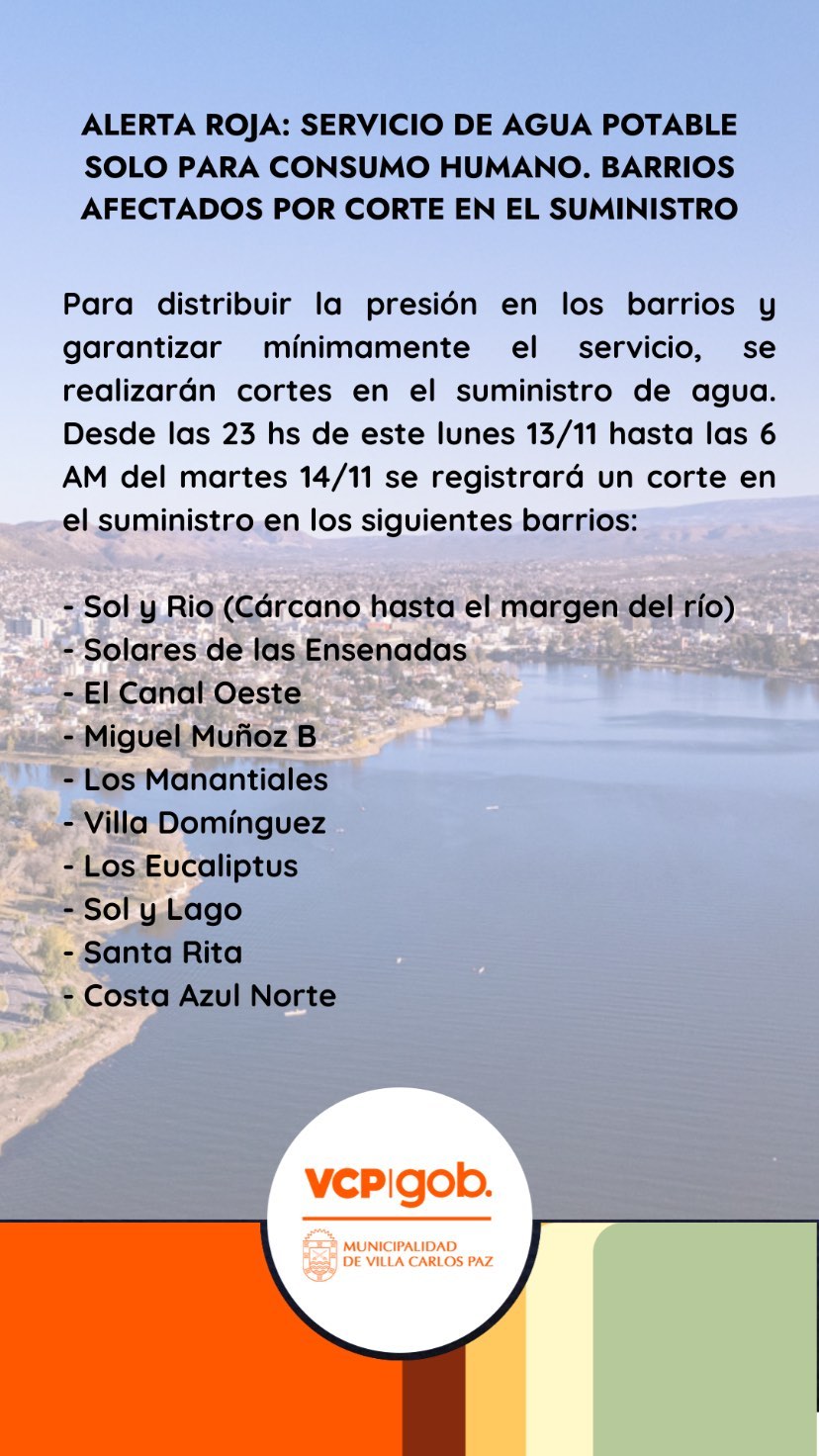 Villa Carlos Paz declaró alerta roja por falta de agua • Canal C