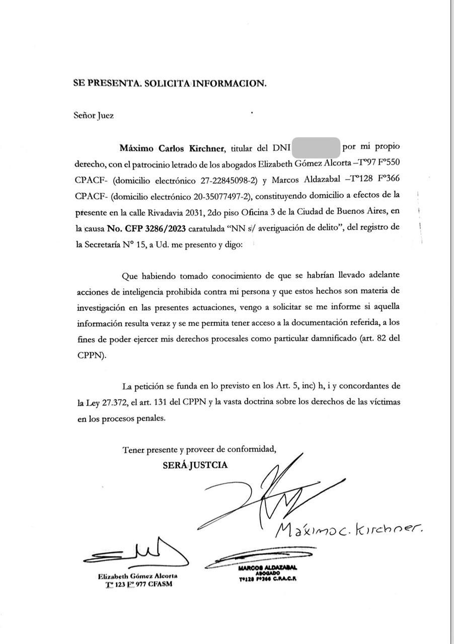 Máximo Kirchner solicitó ser querellante en la causa por espionaje ilegal • Canal C
