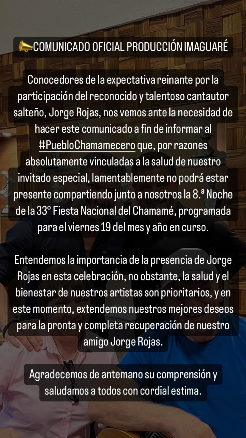 Jorge Rojas no cantará en la Fiesta Nacional del Chamamé • Canal C