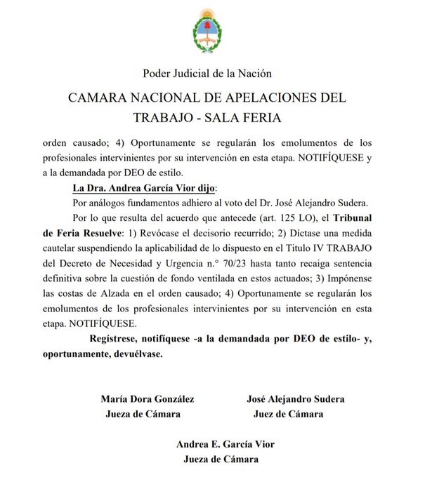 La Justicia suspendió la implementación de la reforma laboral establecida en el DNU de Javier Milei • Canal C