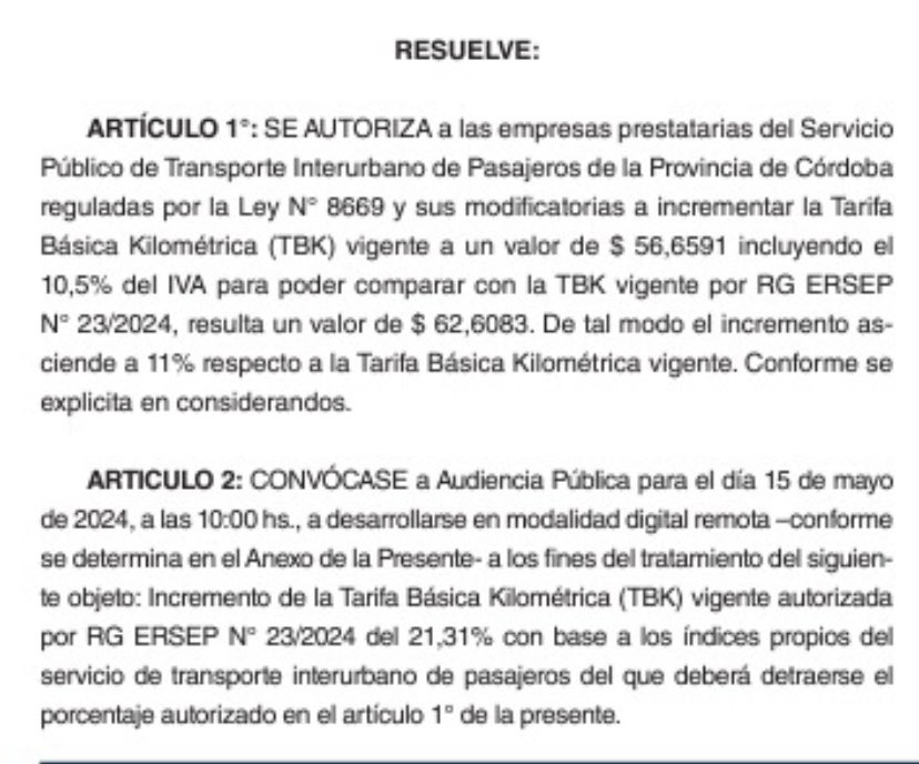 Interurbanos en Córdoba: aumenta la tarifa un 11% • Canal C
