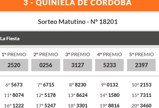 Quiniela de Córdoba: resultados miércoles 5 de junio • Canal C